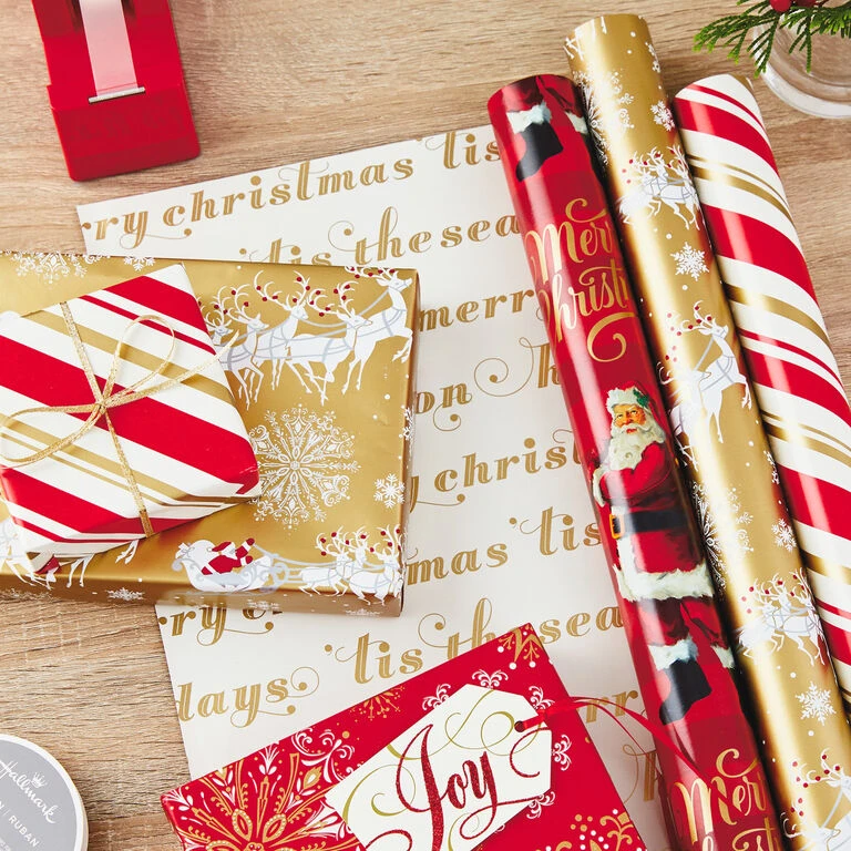 Hallmark Red And Gold 3-Pack Reversible Christmas Wrapping Paper, 120 Sq. Ft. - Image 2