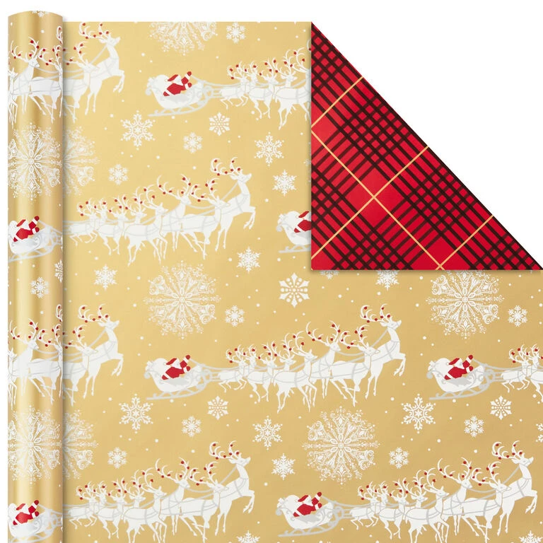 Hallmark Red And Gold 3-Pack Reversible Christmas Wrapping Paper, 120 Sq. Ft. - Image 6