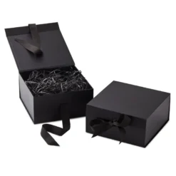 Hallmark 8" Square Black Gift Boxes With Paper Shred, 2-Pack