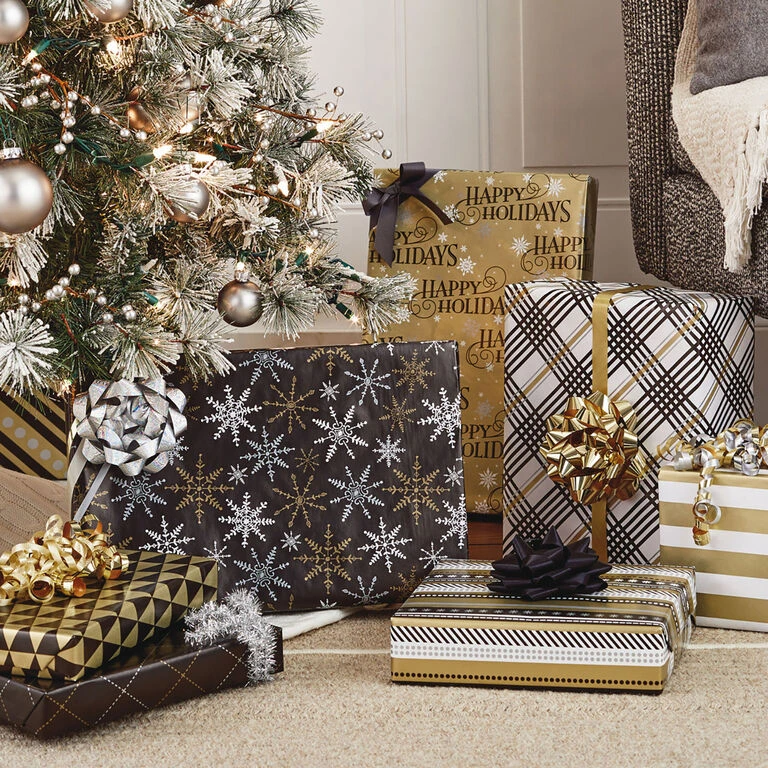 Hallmark Black And Gold 4-Pack Reversible Holiday Wrapping Paper Assortment, 150 Sq. Ft. - Image 2