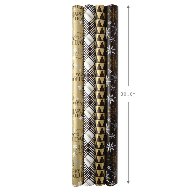 Hallmark Black And Gold 4-Pack Reversible Holiday Wrapping Paper Assortment, 150 Sq. Ft. - Image 7