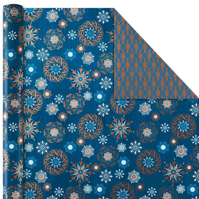 Hallmark Elegant Blues 4-Pack Blue And Gold Reversible Wrapping Paper, 150 Sq. Ft. - Image 6