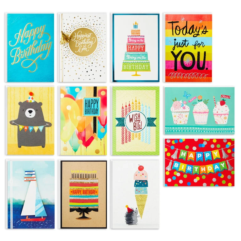 Hallmark Bright And Happy Assorted Birthday Cards, Box Of 12