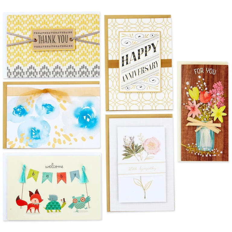 Hallmark Premium Assorted Handmade All-Occasion Cards In Leaf Print Organizer, Box Of 24 - Image 6