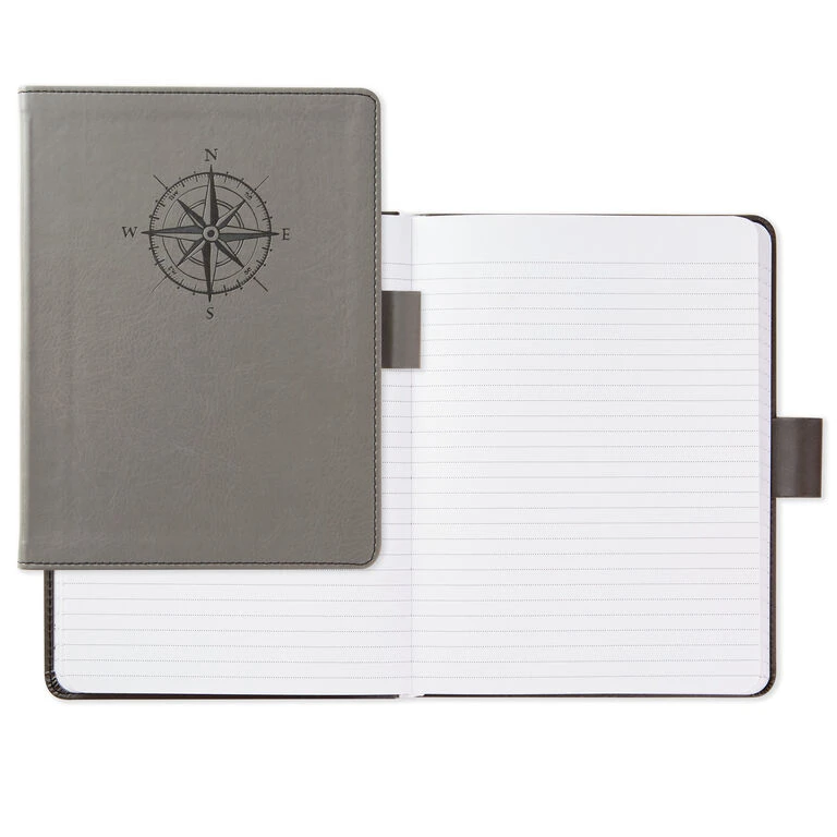 Hallmark Gray Etched Compass Faux Leather Notebook - Image 2