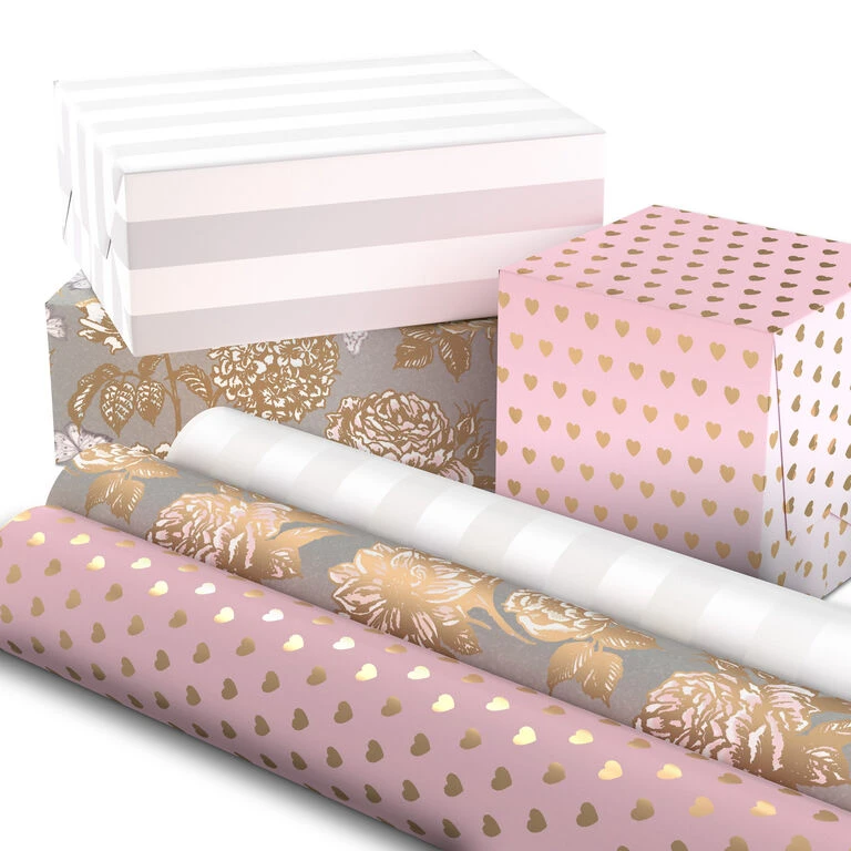 Hallmark Pink And Gray 3-Pack Wrapping Paper, 85 Sq. Ft. Total - Image 2