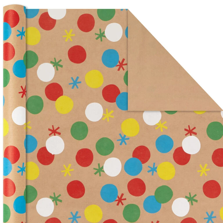 Hallmark Primary Birthday 3-Pack Kraft Wrapping Paper, 105 Sq. Ft. Total - Image 4