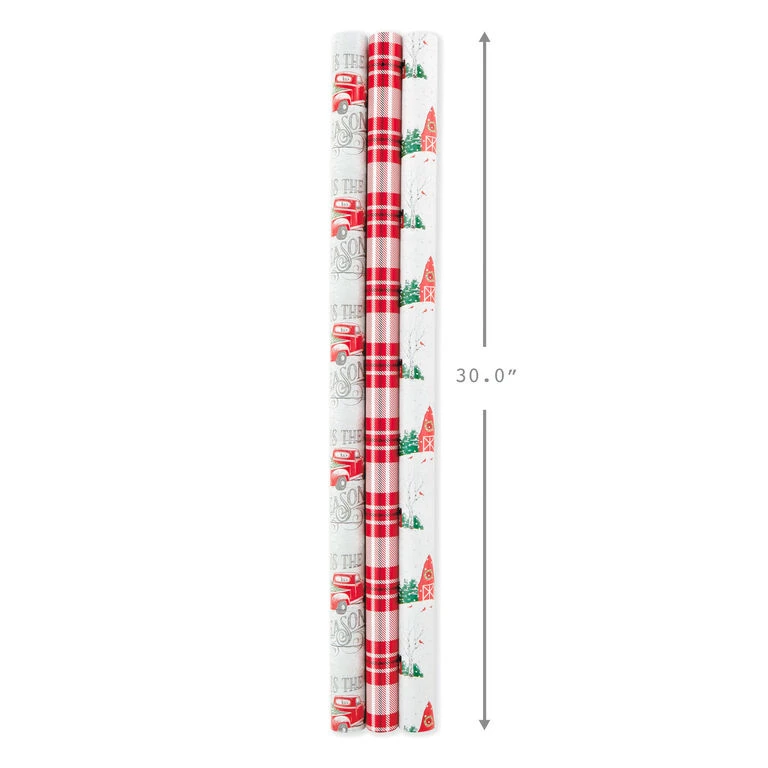 Hallmark Rustic Winter 3-Pack Reversible Metallic Christmas Wrapping Paper, 120 Sq. Ft. - Image 3
