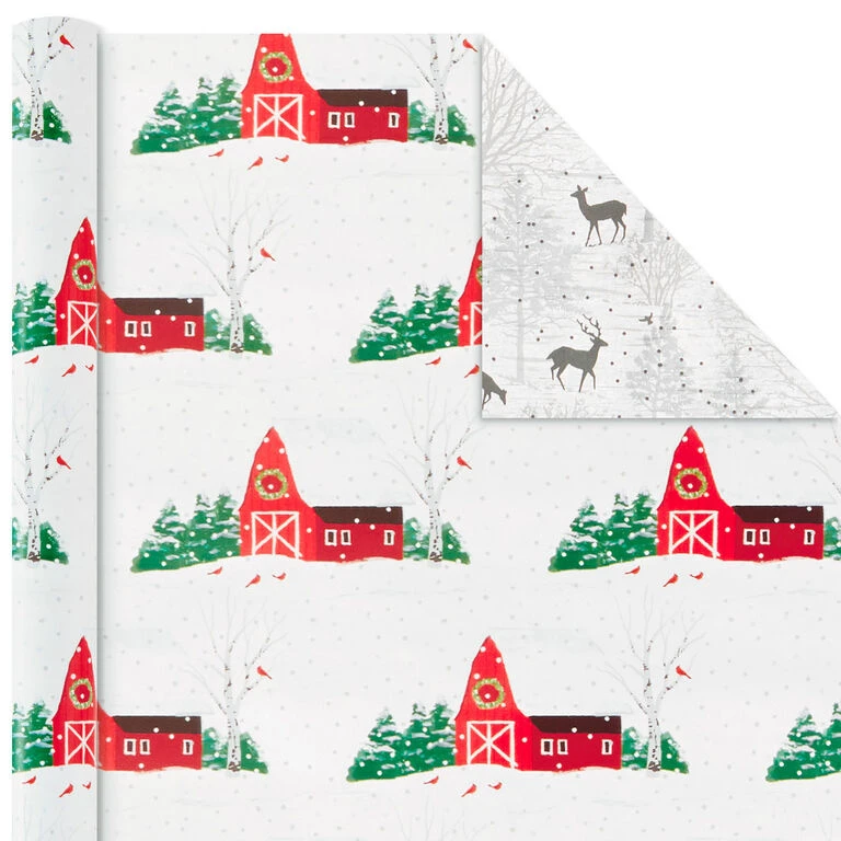 Hallmark Rustic Winter 3-Pack Reversible Metallic Christmas Wrapping Paper, 120 Sq. Ft. - Image 6